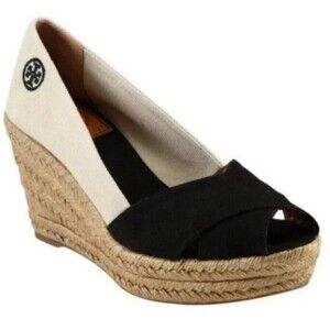 Tory Burch Black and Cream Espadrilles